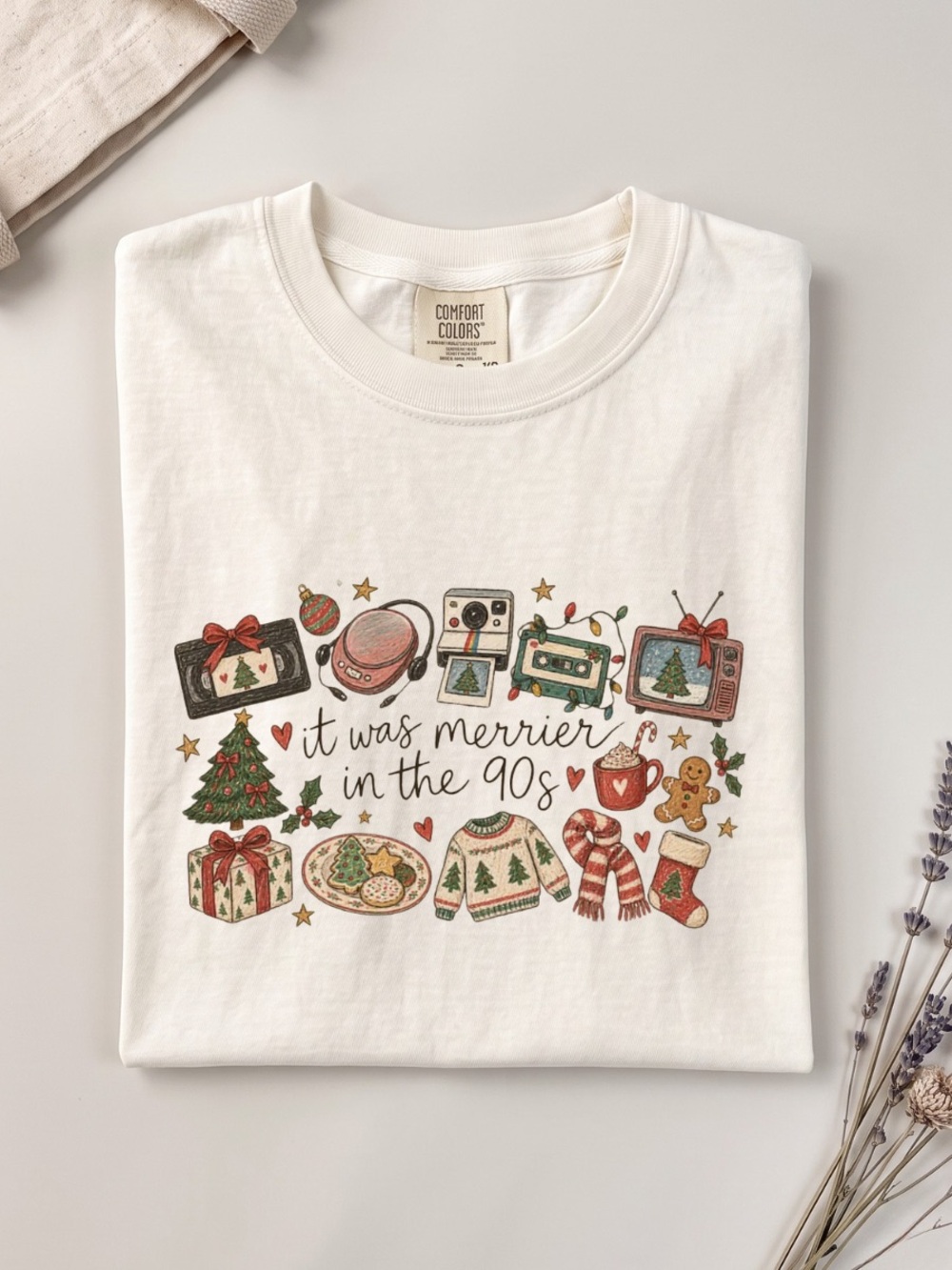 It Was Merrier In The 90s Shirt, Retro Christmas Nostalgia Comfort Colors Tee